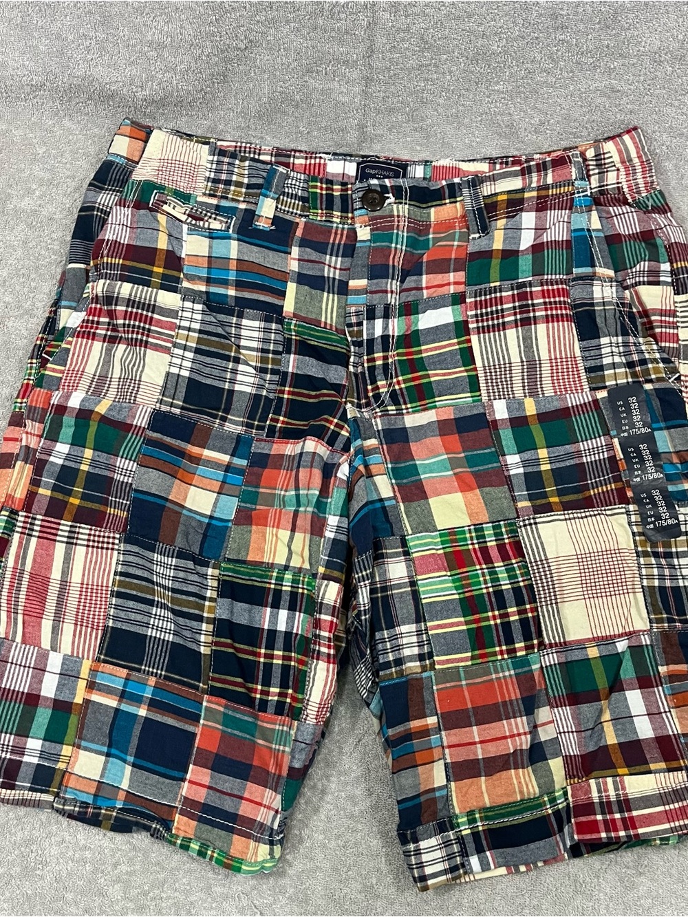 NWOT Gap Khakis Men Lived In Shorts Cotton Plaid Madras Sz 32 Patchwork Rode